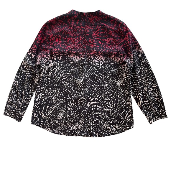 Calvin Klein Women XL Red Black Snakeskin Print Roll Tab Sleeve Button Front Top - Picture 3 of 16